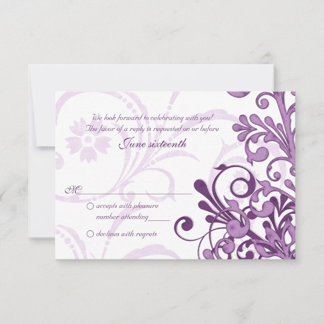 Purple White Abstract Floral Small Reply Card (Front)