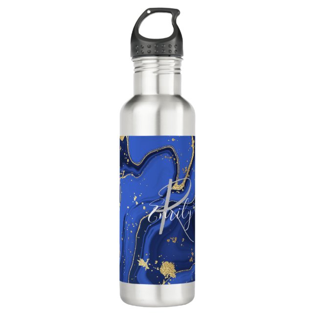 Purple White Agate Marble Abstract Name Monogram   710 Ml Water Bottle (Front)