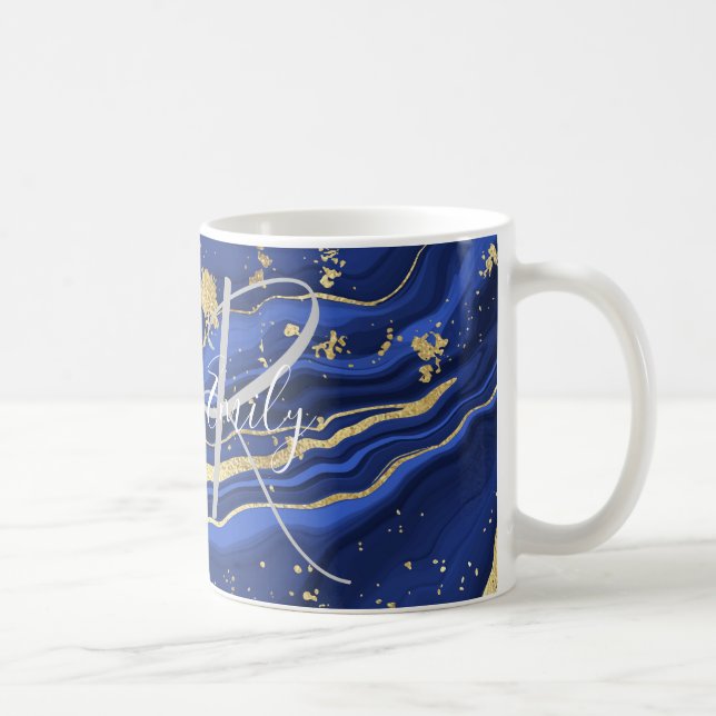 Purple White Agate Marble Abstract Name Monogram   Coffee Mug (Right)