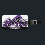 Purple, White and Black Cheerleader Megaphone Luggage Tag<br><div class="desc">🥇AN ORIGINAL COPYRIGHT ART DESIGN by Donna Siegrist ONLY AVAILABLE ON ZAZZLE! Cheerleader Luggage Tags - Featuring a purple, white and black silhouette cheerleader megaphone and pompoms with DIY text. Makes a great gift for any cheerleader. More colours available to choose from. ✔NOTE: ONLY CHANGE THE TEMPLATE AREAS NEEDED! 😀...</div>