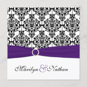 Purple, White, and Black Damask Square Invite II