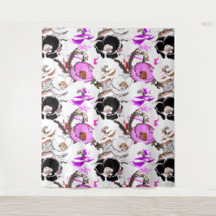 Purple, white and black flowers. tapestry