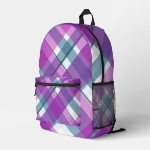 Purple, White and Blue Plaid Printed Backpack