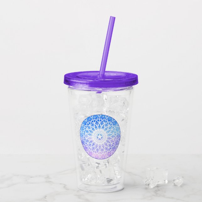 Purple,White And Blue Space Floral Mandala Acrylic Tumbler (Back Ice)