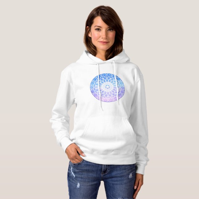 Purple,White And Blue Space Floral Mandala Hoodie (Front Full)