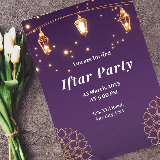 Purple White and Gold Modern Iftar Party Invitation (Creator Uploaded)