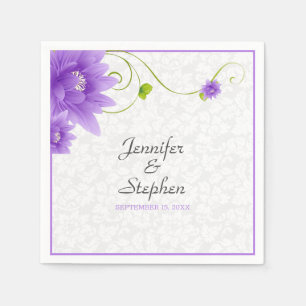 Purple White And Green Floral Design Napkins