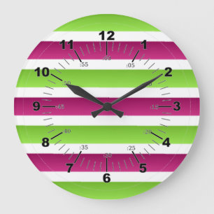 Purple/ White And Green Stripes Large Clock