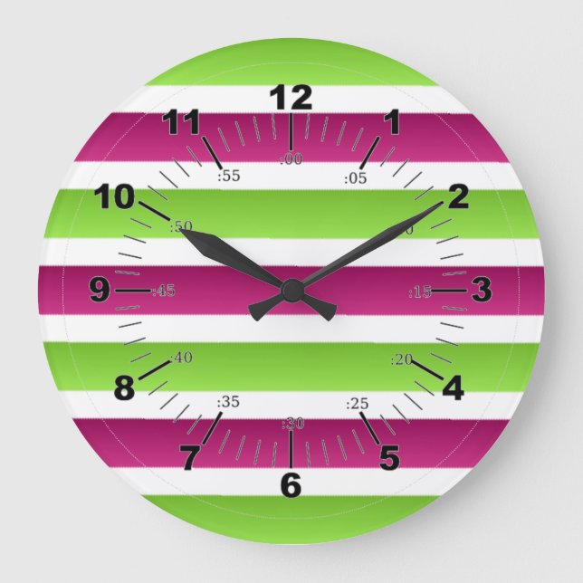 Purple/ White And Green Stripes Large Clock (Front)