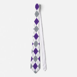 Purple, White, and Grey Argyle Pattern Tie