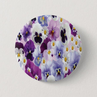 Purple, white and violet flowers background 6 cm round badge