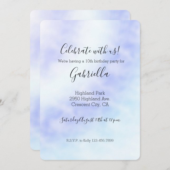 Purple White Aqua Blue Tie dye   Invitation (Front/Back)