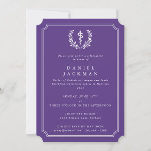 Purple/White Asclepius Medical School Graduation Invitation