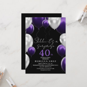 Purple White Balloons Modern 40th Birthday Party Invitation