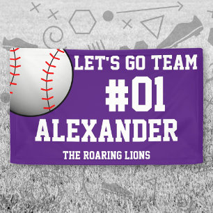 Purple White Baseball Team Spirit Banner