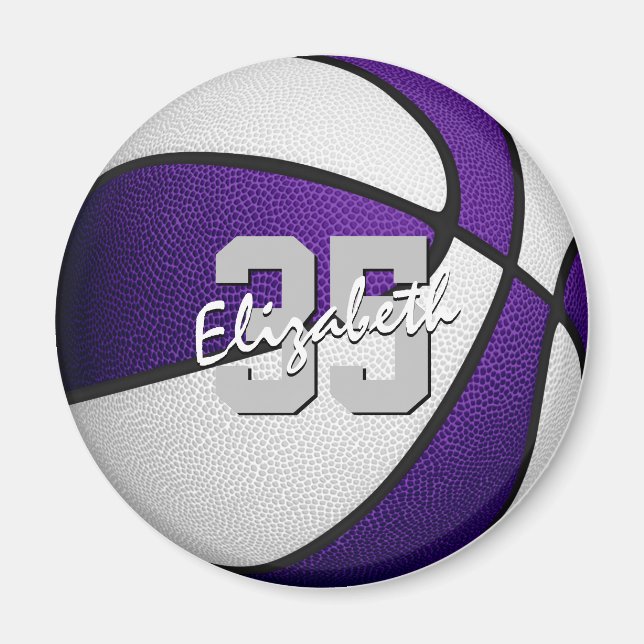 purple white basketball team colours personalised magnet (Front)