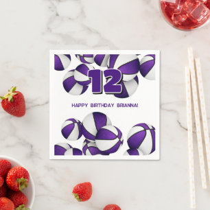purple white basketballs boys girls sports party napkin