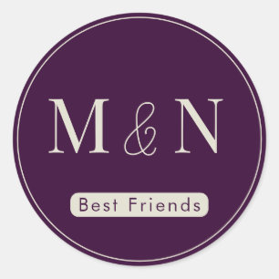 Purple White Best Friends Monogrammed Sticker