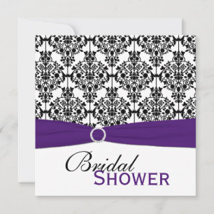Purple, White, Black Damask Bridal Shower Invite