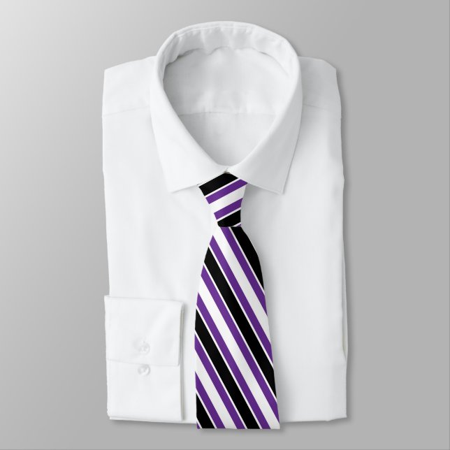 Purple White Black Geometric Stripes Tie (Tied)
