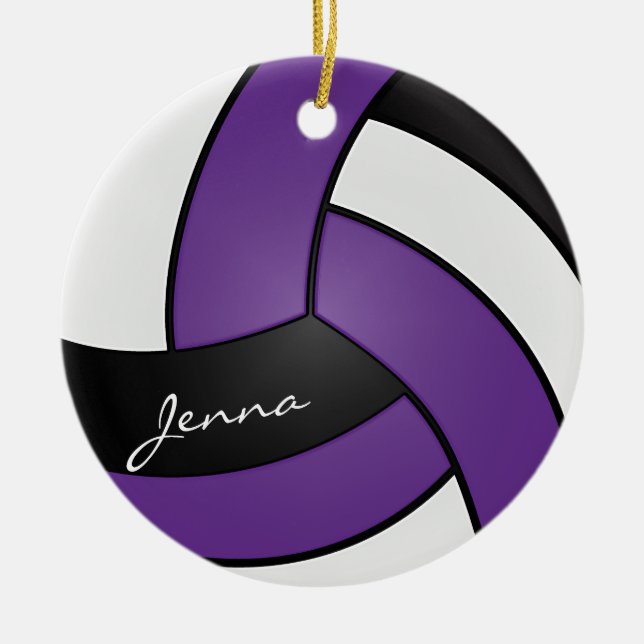Purple, White & Black Volleyball(Print Both Sides) Ceramic Tree Decoration (Front)
