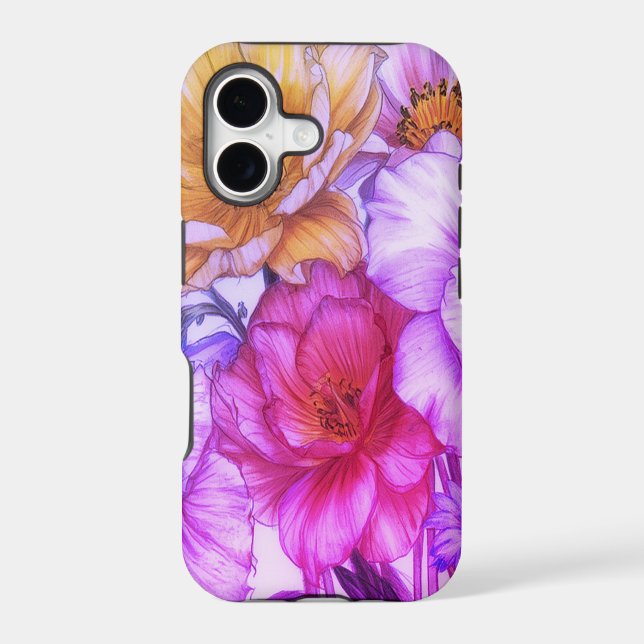 Purple + White Blooming Flowers On An iPhone (Back)