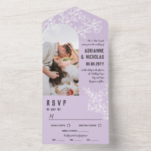 Purple White Blossoming Branches Photo Wedding All In One Invitation