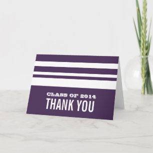Purple/White Bold Stripes Grad Thank You Card