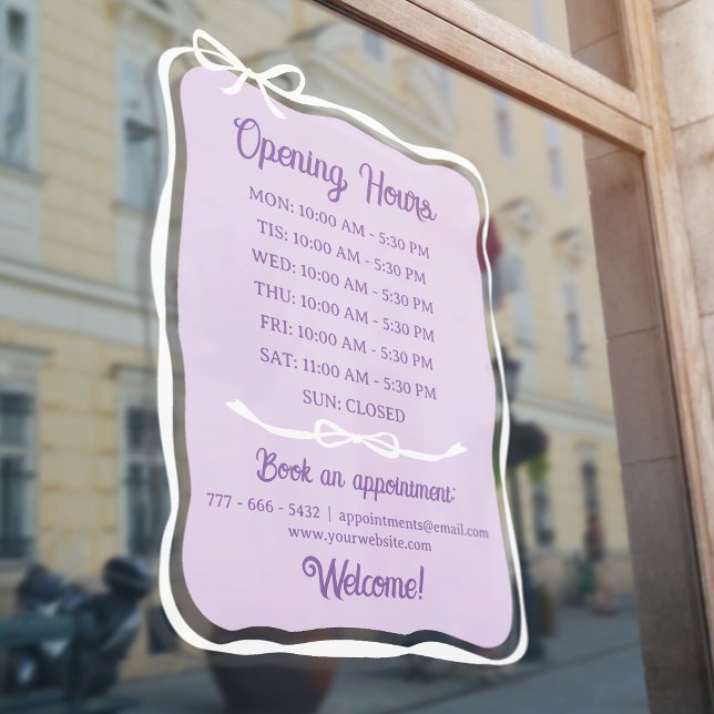 Purple White Bow Frame Small Business Open Hours (Creator Uploaded)