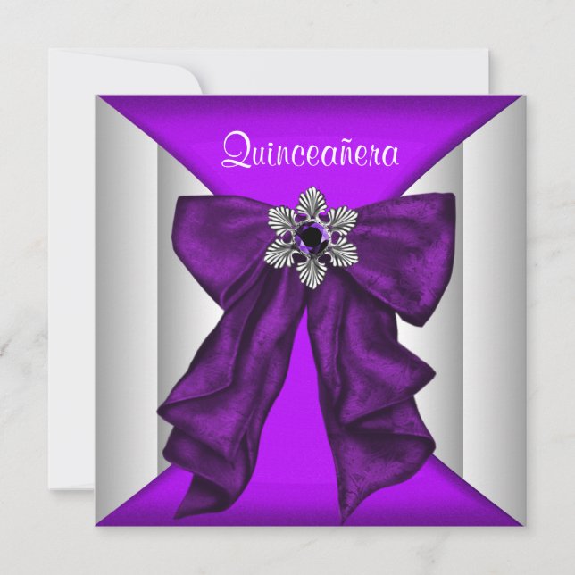 Purple White Bow Purple Quinceanera Invitation (Front)