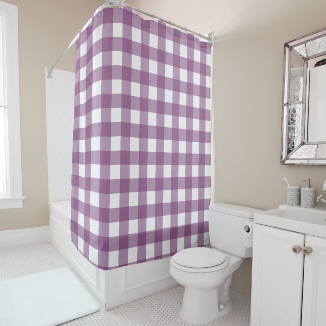 PURPLE & WHITE BUFFALO CHECK SHOWER CURTAIN (In Situ)