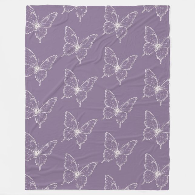Purple White Butterflies   Fleece Blanket (Front)