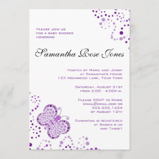 Purple & White Butterfly Elegant Baby Shower Invitation