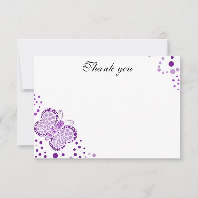 Purple & White Butterfly Flat Thank You Note Card (Front)