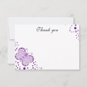 Purple & White Butterfly Flat Thank You Note Note Card