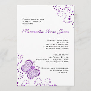 Purple White Butterfly Pointillism Bridal Shower Invitation