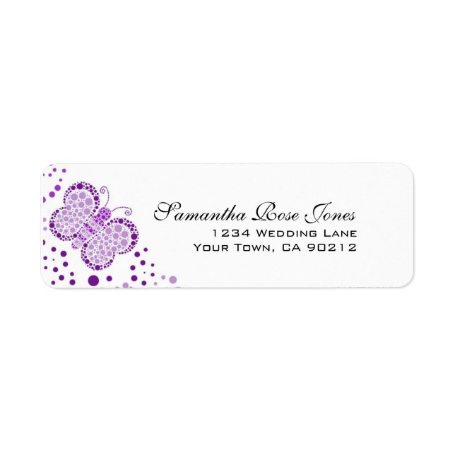 Purple White Butterfly Pointillism Custom Address (Front)