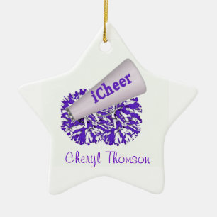 Purple & White Cheerleader Star Ornament