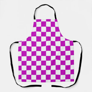 Purple White Chequered Check Pattern Apron