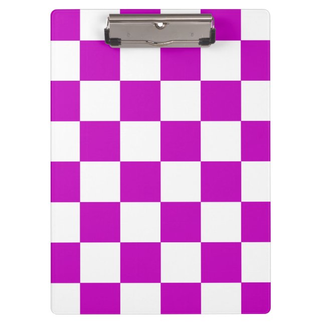 Purple White Chequered Check Pattern Clipboard (Front)