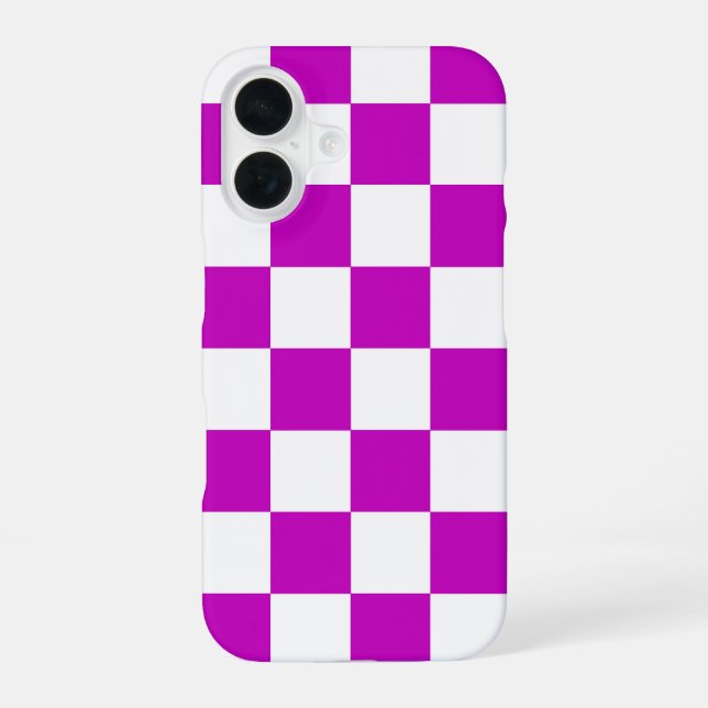 Purple White Chequered Check Pattern iPhone 16 Case (Back)