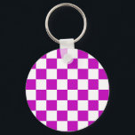 Purple White Chequered Check Pattern Key Ring<br><div class="desc">Purple and White Check Chequered Geometric Squares Pattern Design</div>
