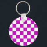 Purple White Chequered Check Pattern Key Ring<br><div class="desc">Purple and White Check Chequered Geometric Squares Pattern Design</div>