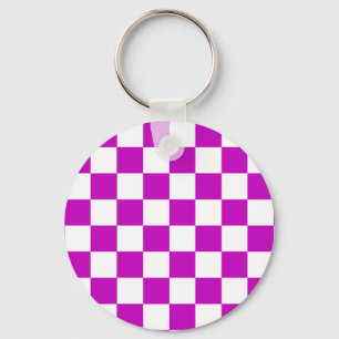 Purple White Chequered Check Pattern Key Ring