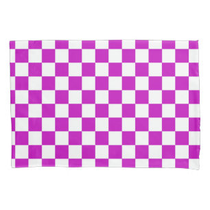 Purple White Chequered Check Pattern Pillowcase