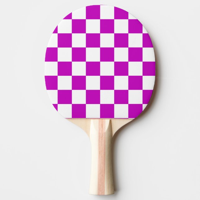 Purple White Chequered Check Pattern Ping Pong Paddle (Front)