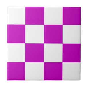 Purple White Chequered Check Pattern Tile
