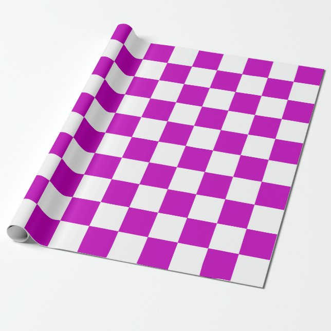 Purple White Chequered Check Pattern Wrapping Paper (Unrolled)