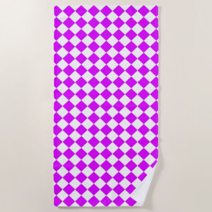 Purple White Chequered Diamond Pattern Beach Towel