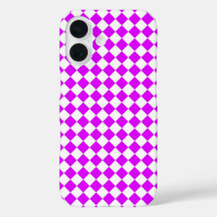 Purple White Chequered Diamond Pattern iPhone 16 Case